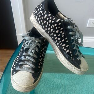 P448 Black and White Calf Hair Athletic Sneakers